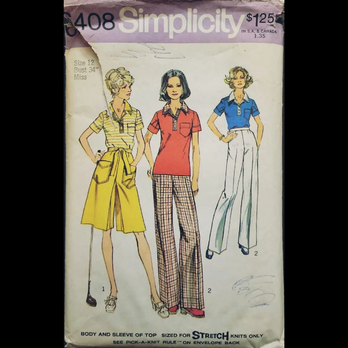 Vintage Simplicity Top, Pantskirt & Pants Pattern #6408 Size 12