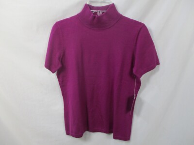 Josephine Chaus Women Sweater P Petite Purple Short Sleeve Turtleneck Silk Blend