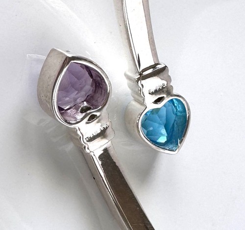 Brazalete Brazalete Plata Esterlina Topacio Azul y Amatista Bisagras Tailandia; X827 - Imagen 6 de 6