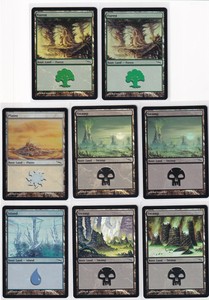 MTG - Mirrodin FOIL Basic Lands - 4x Swamp, 2x Forest, 1x Plains, 1x
