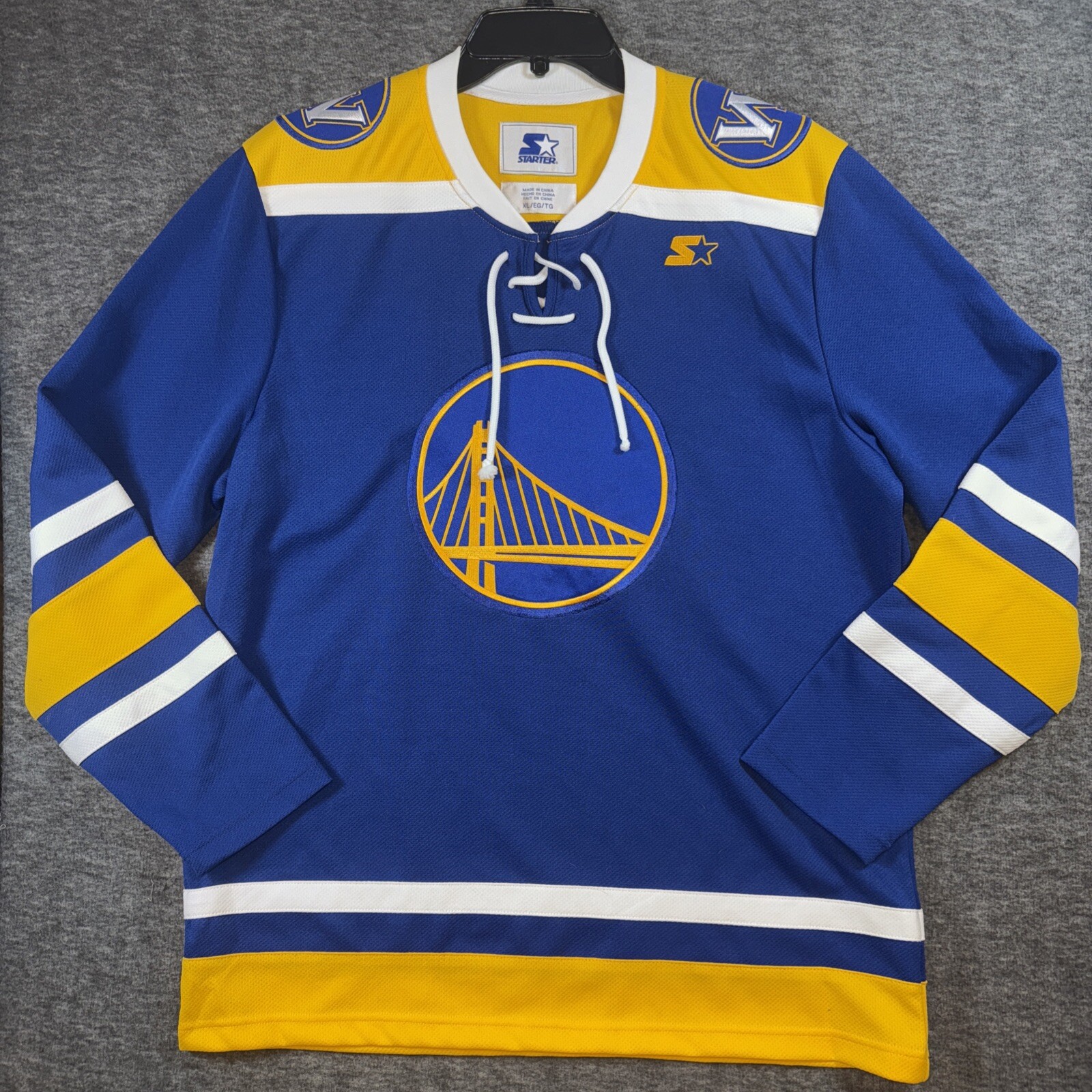 Golden State Warriors Mens NBA STARTER Hockey Jersey Blue Sz XL
