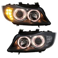Scheinwerfer Angel Eyes Mit LED Blinker FüR BMW E90 E91 Bj. 2005-2008 Schwarz