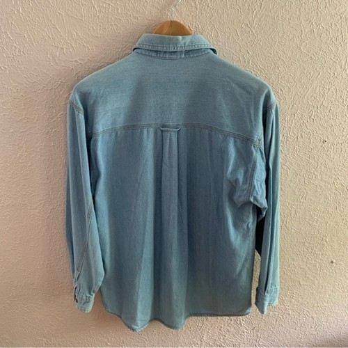 Vintage chambray button up with Cats appliqué Size Small Oversized - Picture 2 of 7