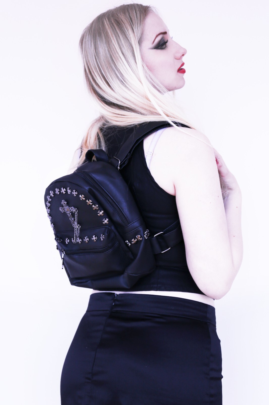 MINI GOTHIC METAL CROSS GOTHX Black Backpack Rucksack Steam Punk Rock Goth Bag