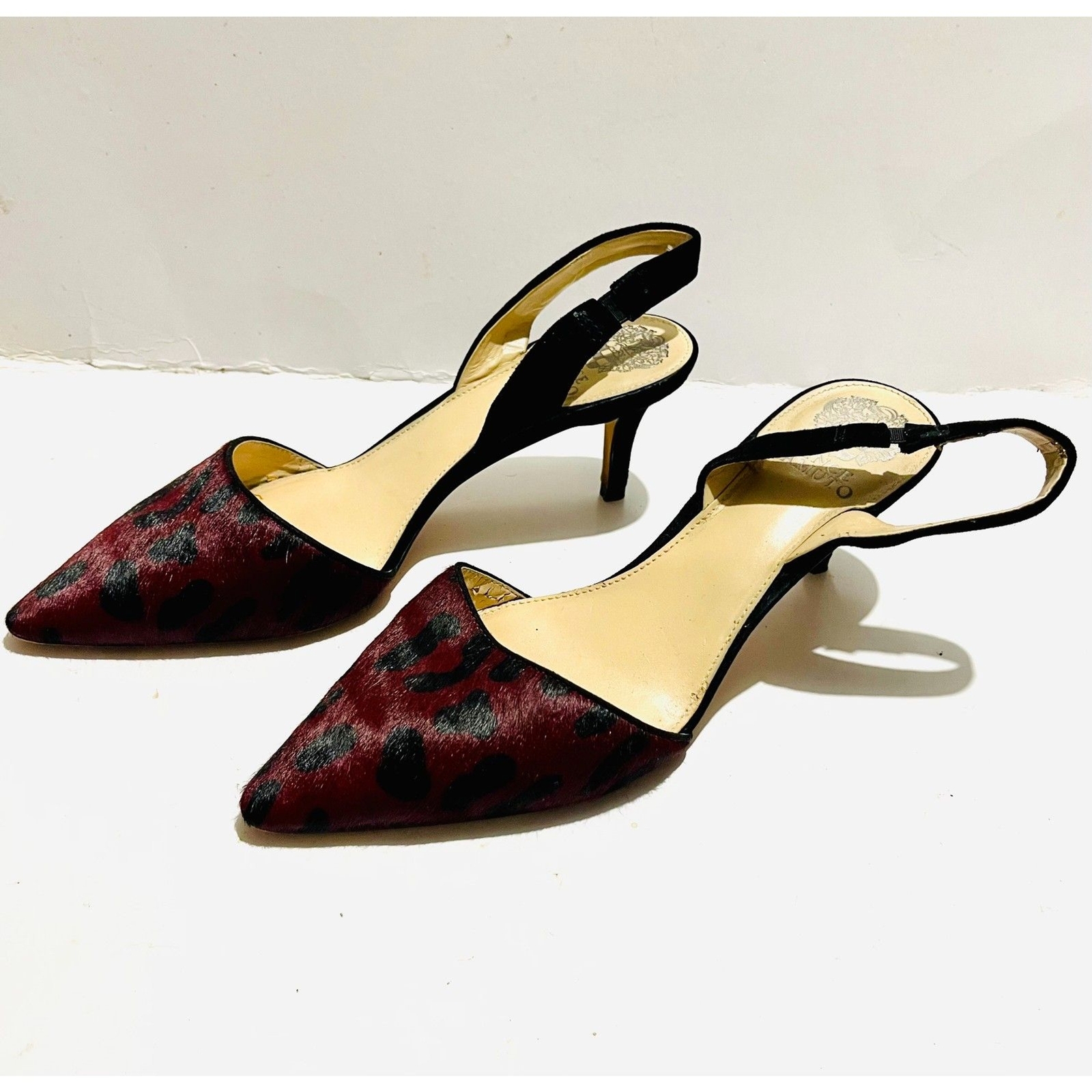 Vince Camuto Kolissa heel slingback pumps shoes animal calf hair red women 9.5