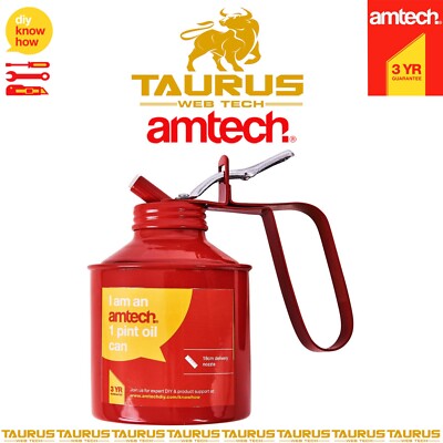 AMTECH traditionelle 1 Pint 0,56 Liter Ölkanne ROT flexibler Auslauf Druckauslöser UK