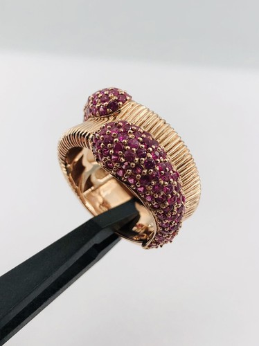 Designer Fine Modernist Chunky 14k Rose Gold Pave Set Natural Red Ruby Ring - Picture 10 of 12