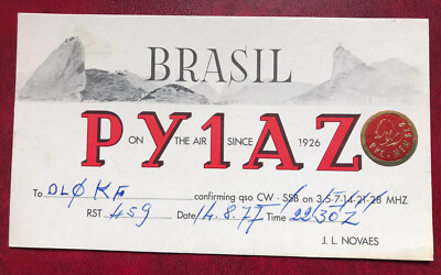 QSL-Karte PY1AZ  PK RIO DE JANEIRO - R.J. Brasilien   Empf.-Best.14.08.77