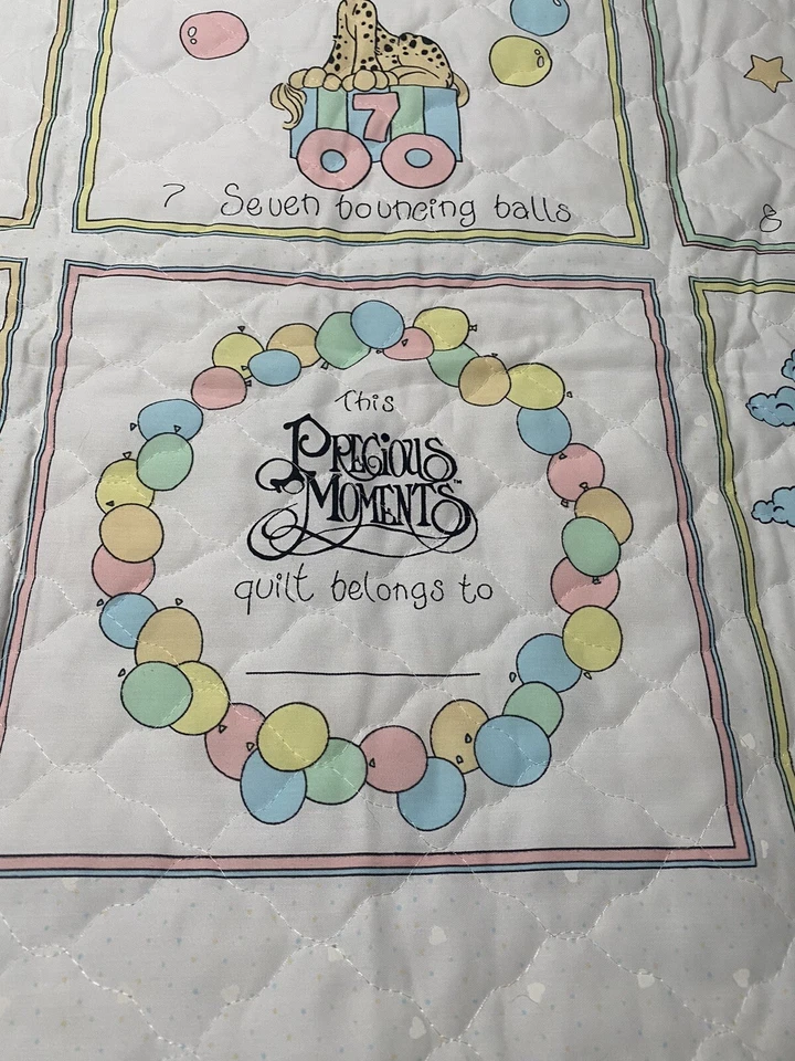 80’s My First Precious Moments Quilt Fabric Panel Pastel Pink Blue Yellow 123 - Image 2 of 4