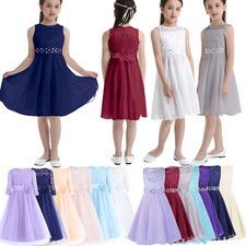 US Kids Girls Bridesmaid Floral Lace Flower Dress Wedding Birthday Party Dresses