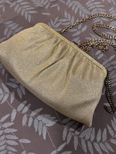 Vintage AND 2-Sided Gold Lame Snap Close Hidden Long/Short Chain Clutch Clean