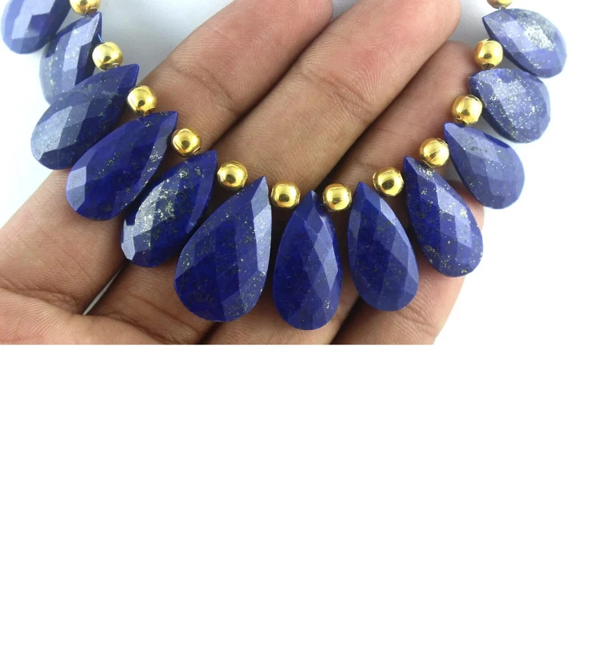2 Matched Pair Natural Lapis Lazuli Pear Shape Faceted 10.5x19.5-14.5x25MM Beads - Image 3 of 4