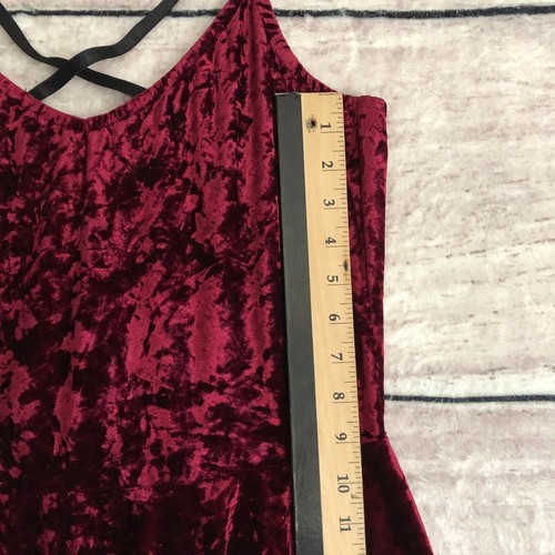 Vtg Lip Service Dress XL Womens Burgundy Crushed Velvet Black Lace Up Goth Vamp - Picture 10 of 14
