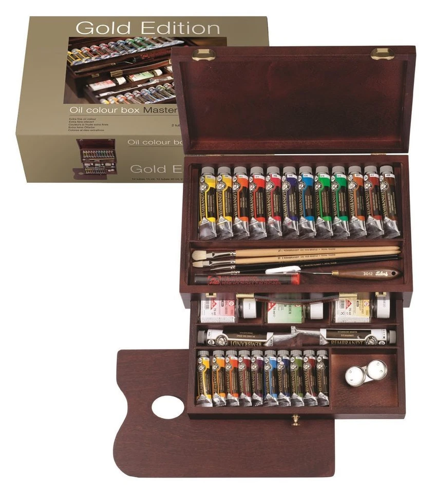 Rembrandt Artists Quality Oil Colour Paint Gold Edition Wooden Box Master Set