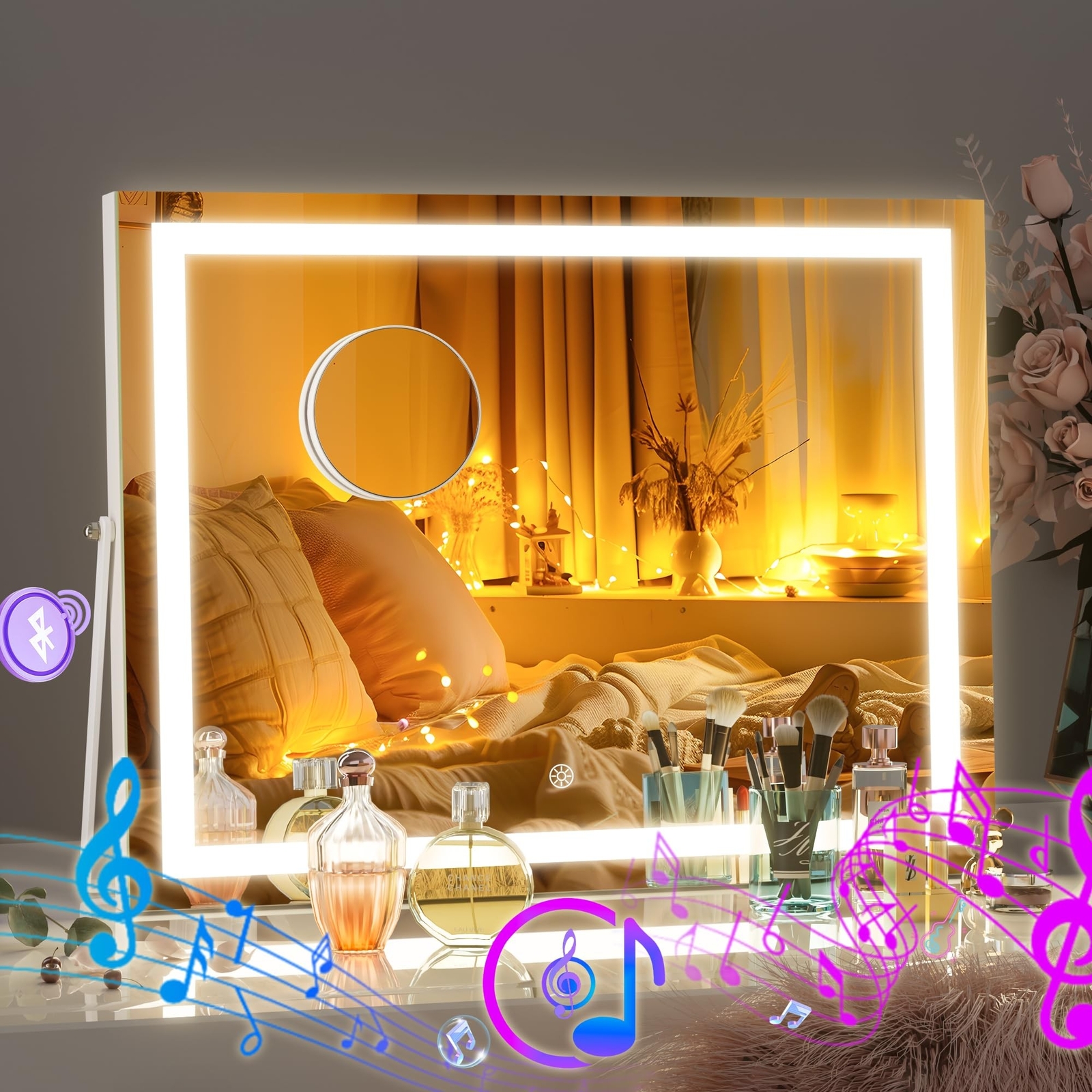 Hasipu 14x11 LED Bluetooth Makeup Mirror with Smart Speaker & Touch Control  
