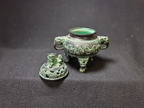 Chinese Triple Footed Brass Incense, horoscope animals, dragons. - Picture 17 of 17