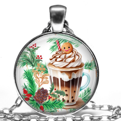 Hot Cocoa Hot Chocolate Gingerbread Man Christmas Cheers Gift Pendant Necklace