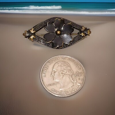 Antique Victorian Black Enamel Flower Ivy Leaves Momento Mori Mourning Brooch