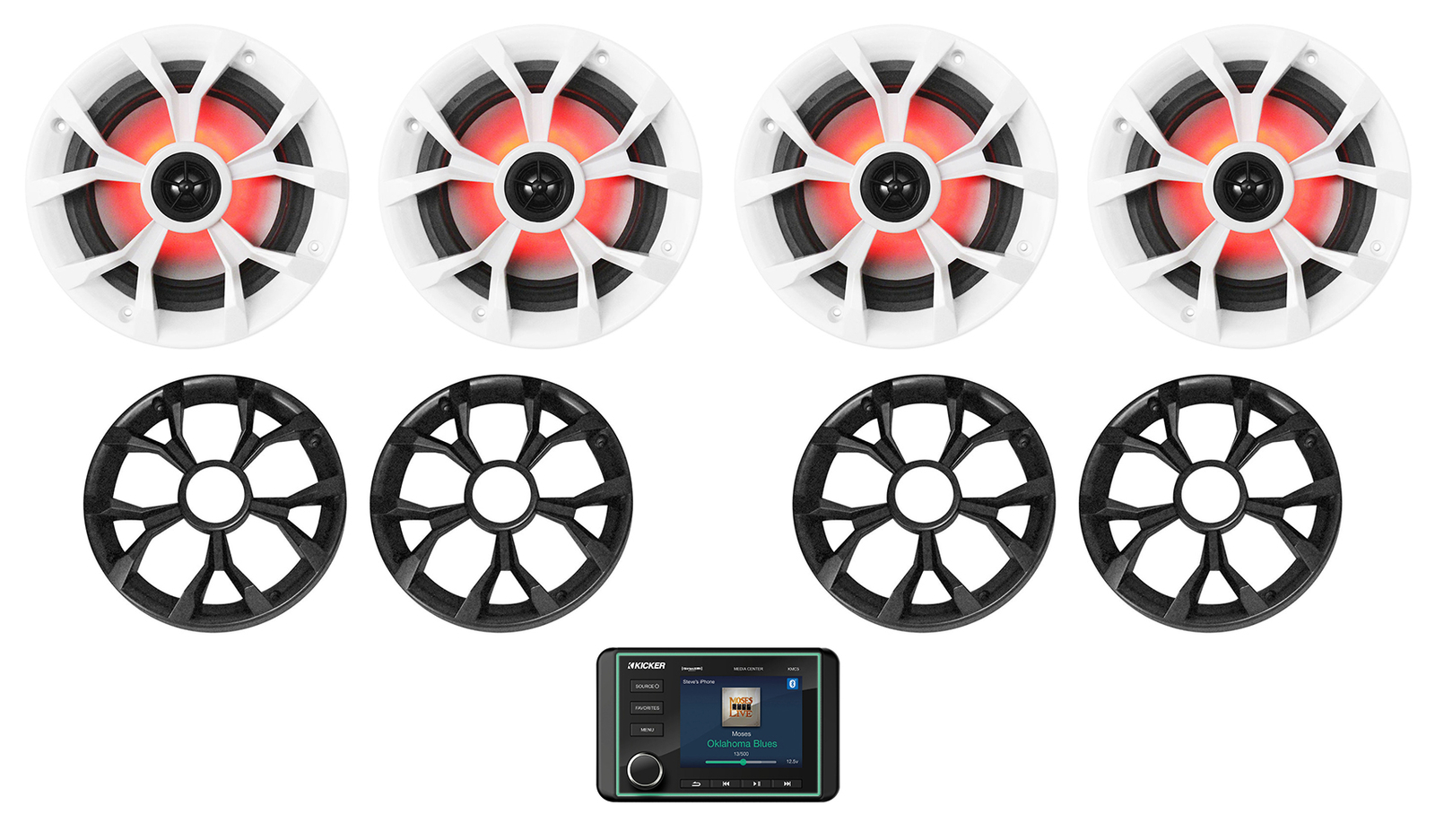 Морской цифровой медиаресивер KICKER KMC5 с Bluetooth USB 4 65 светодиодными динамиками 101090₽