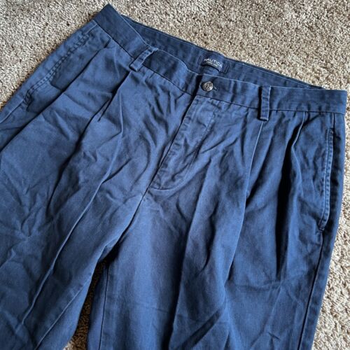 Vintage Nautica Blue Sailboat Sailor Beach Pleated Chino Pants Men's Sz 34x34 - Zdjęcie 1 z 7