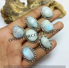 Natural Rainbow Moonstone Gemstone 925 Sterling Silver Plated Fancy Lot Rings