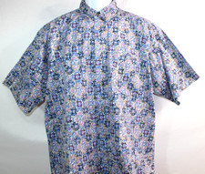 Izod Blue Purple Geometric Circles Shirt Button Up Short Sleeves Vintage NWT M
