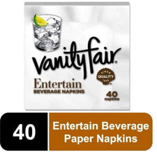 VANITY FAIR Entertain Beverage Napkins 40 ct 2-ply- 9 X 9 White FAST Free Ship