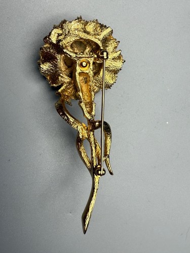 Marcel BOUCHER fiore garofano oro con finta perla spilla spilla firmata vintage - Foto 8 di 13