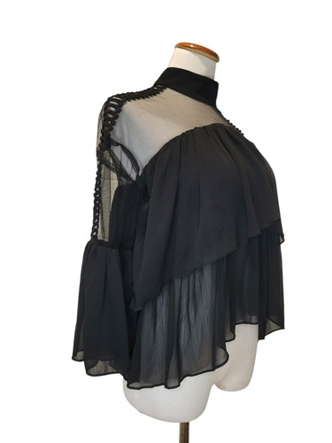 Blusa De Colección INA Negra Transparente Volantes Bruja Gótica Caprichosa Hada Vampiro 8 - Imagen 4 de 22