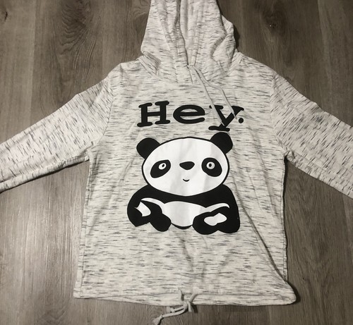 On Fire Girls Large White & Black Panda Hoodie - Picture 3 of 5