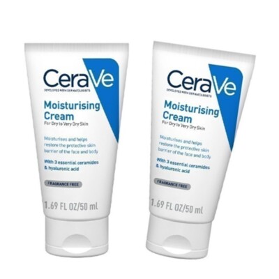 2X CeraVe Moisturizing Cream Face Body For Dry To Very Dry Skin Rich Texture 50g