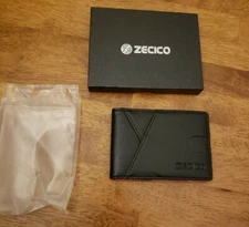ZECICO Men's Slim Wallet with Money Clip, Classic Black and Orange NIB