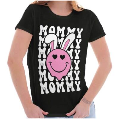 Easter Bunny Mommy Heart Eyes Happy Face Graphic T Shirts for Women T-Shirts