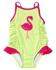 GYMBOREE FLAMINGO FLOWERS GREEN PINK FLAMINGO 1-PC SWIMSUIT 0 3 6 12 18 24 NWT