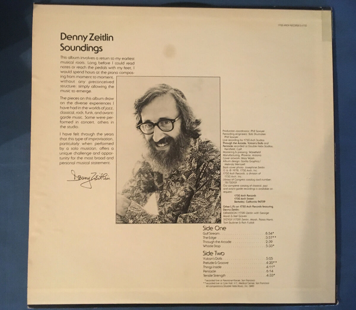 Denny Zeitlin LP-Soundings/ Free Improvisations Solo Piano-1750 Arch  Records