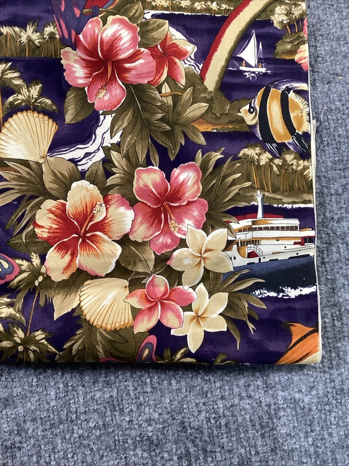 Fabric Floral Tropical Hawaiian Flowers 1/2 Yard  Hibiscus Butterfly Dolphin - Image 4 of 4