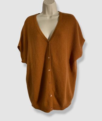 $295 Neiman Marcus Women's Brown Cashmere Button-Down Cardigan Sweater Size L