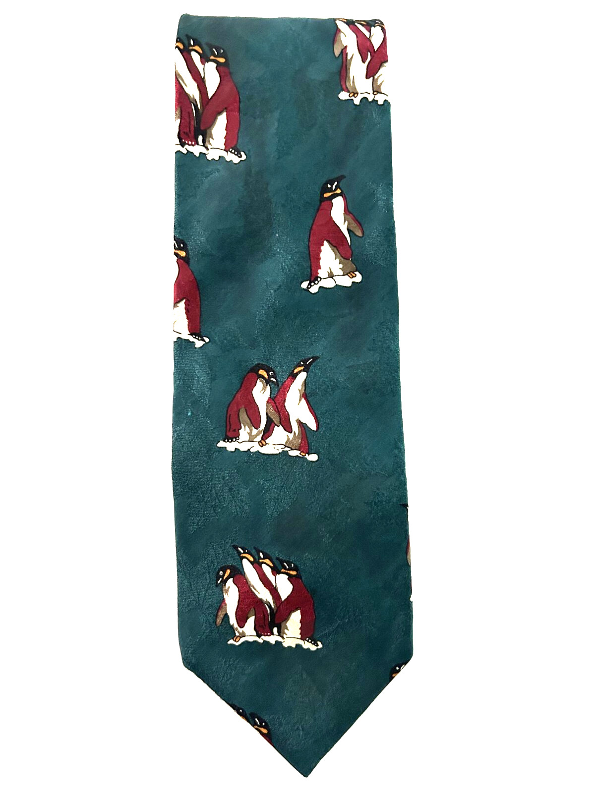 Land's End Direct Merchant Green with Penguins 100% Silk Tie Men's Necktie
