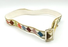 Vintage Handmade Women Belt Neeldpoint Geometrical Hippy 35x1.5