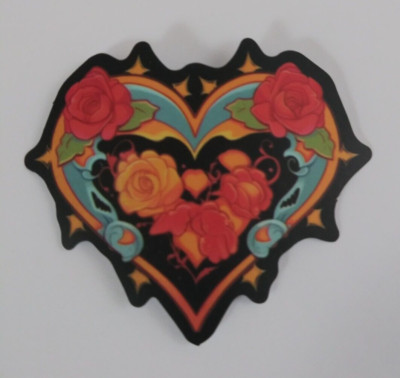 Blooming Red & Yellow Roses Inside A Heart Sticker 2'' x 2.38'' (N)