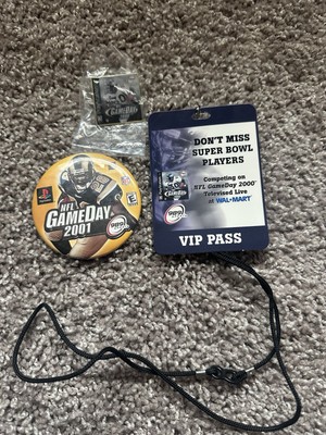 Playstation NFL GameDay 2000/2001 Promo Pin, Button, And VIP Pass Game PROMOS