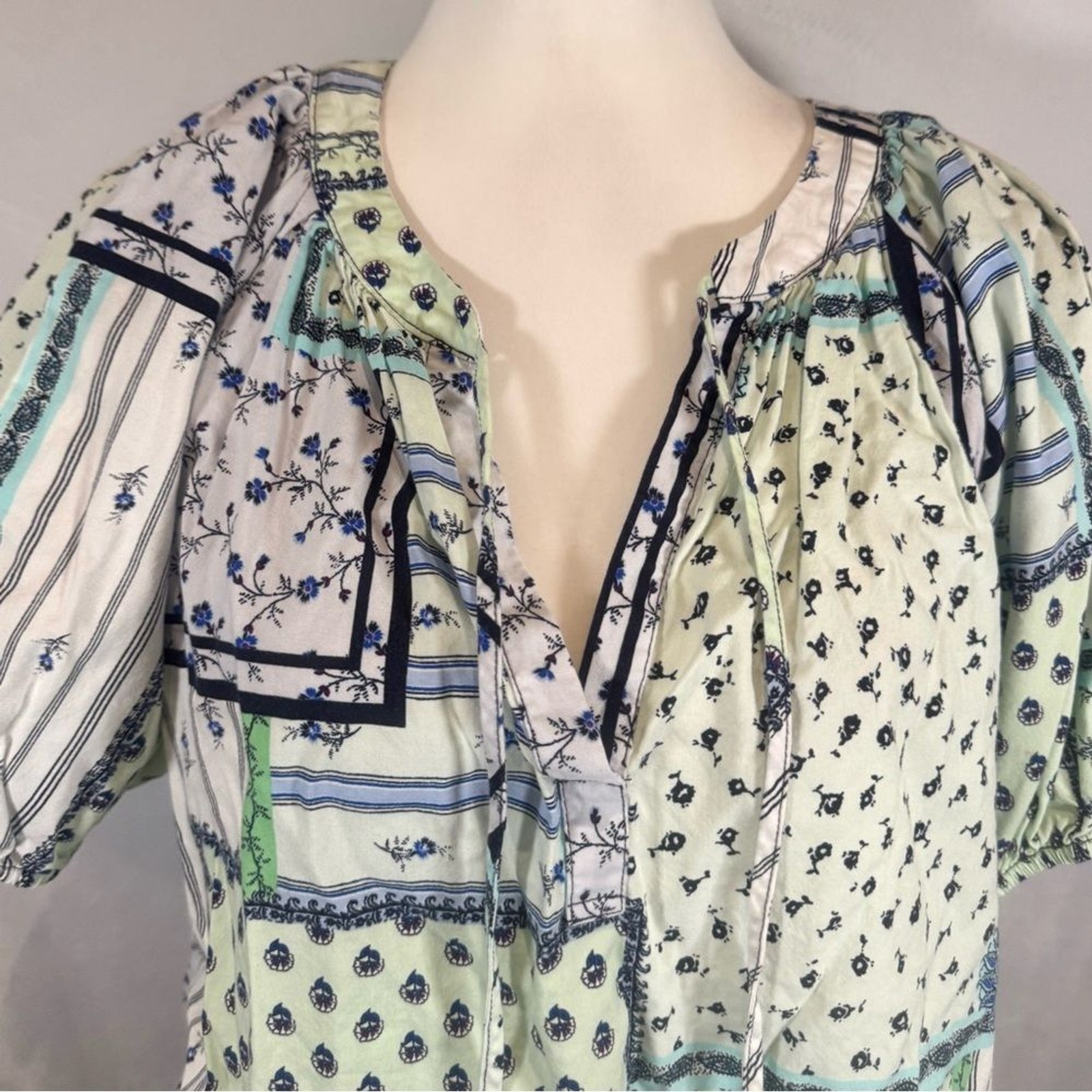 Loft patchwork patterned cotton blend peasant top… - image 2