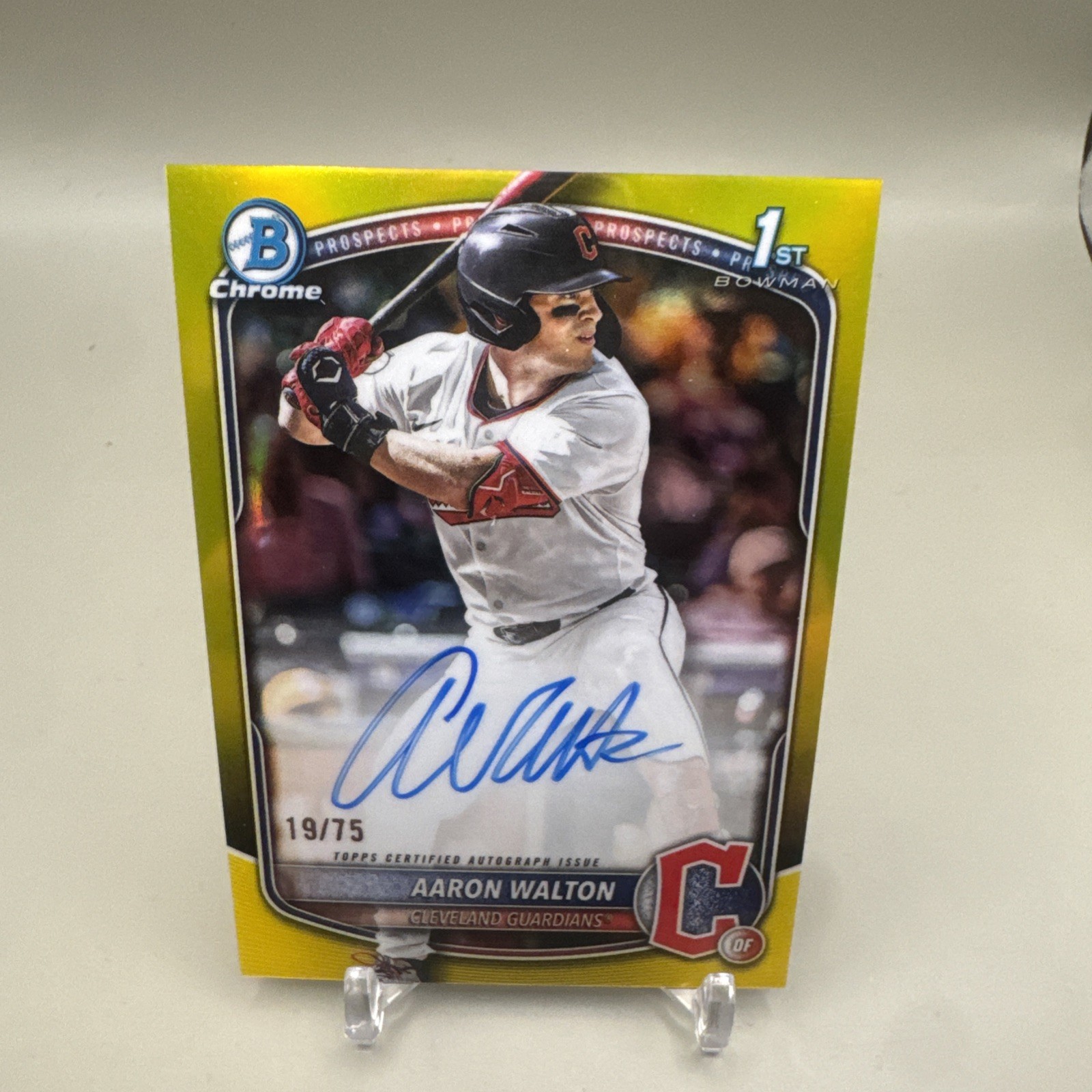 Aaron Walton 2025 1st Bowman Auto Draft Chrome /75 True Yellow Guardians