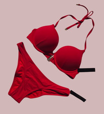 Victoria's Secret Swim Bombshell Push Up Set Rushed Cheeky Red NWT adds  2 cups