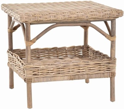 Rattan-Tisch Beistelltisch Quadratisch Couchtisch mit Ablage 59x59 (Grau Natur)