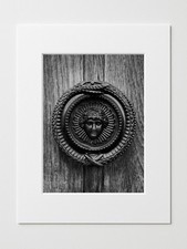 Classical Door Knocker Medallion Mounted Print Black & White Architectural Art