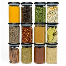 SAVVY & SORTED 12 Black Bamboo Spice Jars - 8.5oz Large Glass Jars with Black...