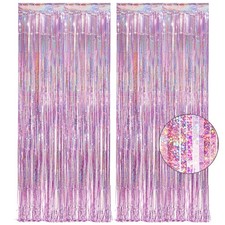 Pink Tinsel Curtain Party Backdrop - Foil Fringe Curtain Lilac Pink Party Str...
