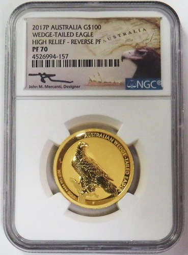 2017 P GOLD AUSTRALIA $100 MERCANTI 1oz WEDGE TAILED EAGLE NGC REVERSE PROOF 70