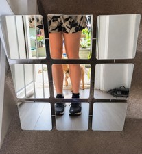 Silver Framed Square Wall Mirror 9 Panel Tiles 3x3 Grid 50cm x 50cm